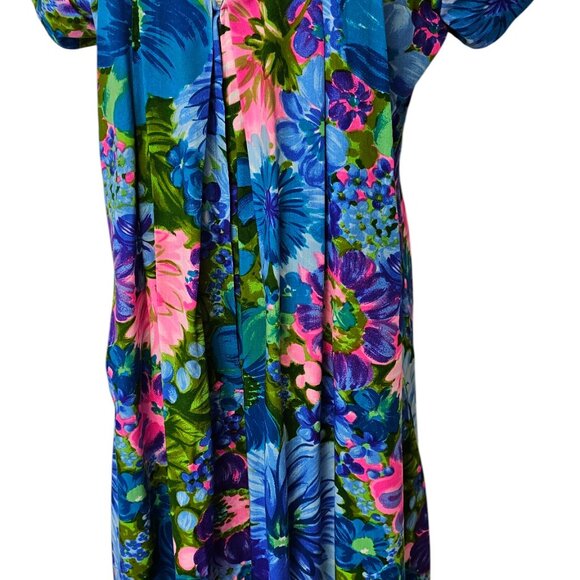 Waltah Clarke Vintage Hawaiian Maxi Dress, Short Sleeve, Vibrant, Floral, Small - Picture 9 of 10